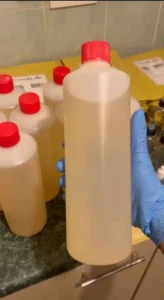 Educational illustration showing the health effects and risks associated with liquid meth use.